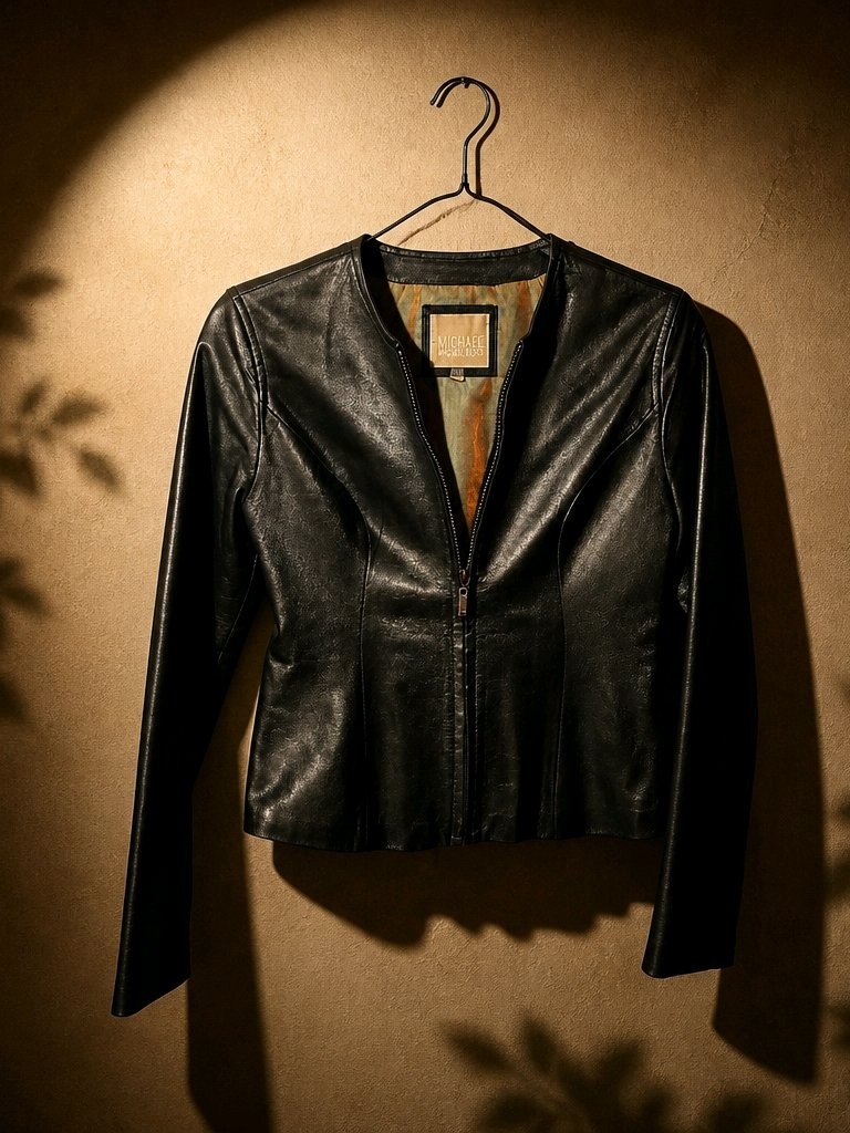 Michael Lawrence Genuine Leather Jacket Women's Xs Black Fitted Zip Front